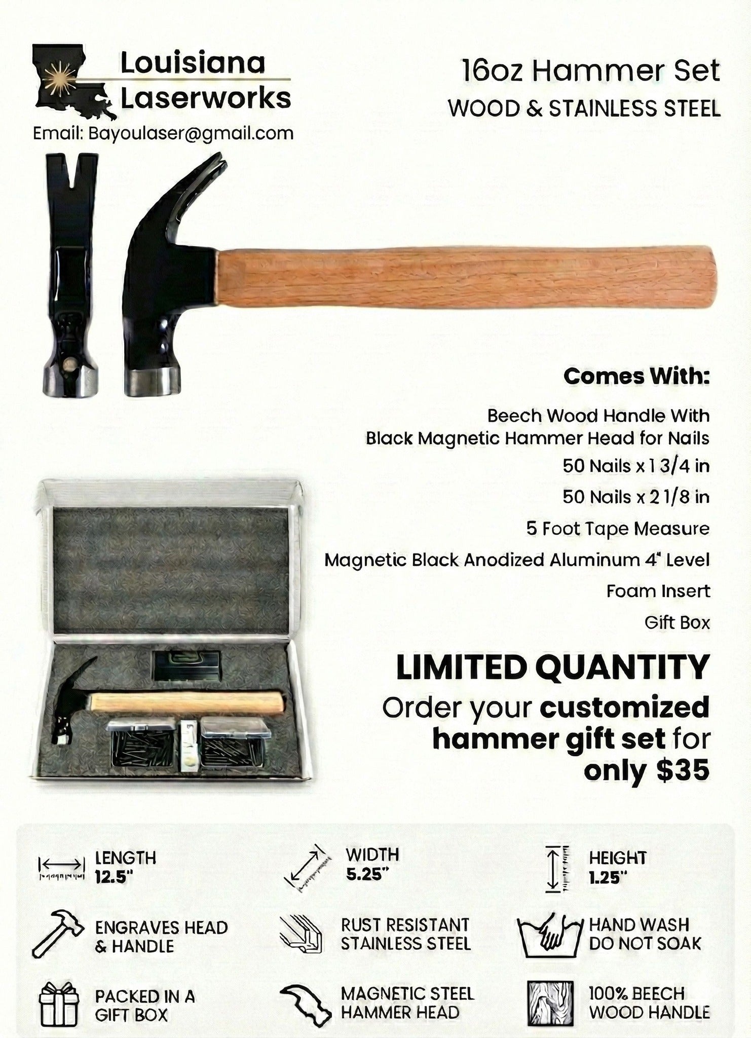 Custom Engraved 16oz Hammer & Multi-Tool Gift Set